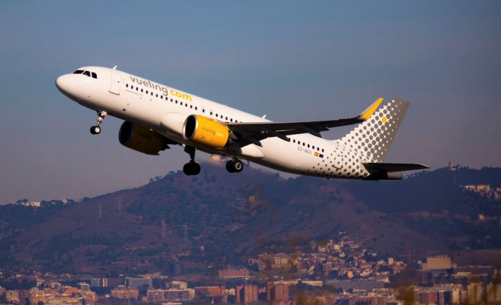 A Vueling Aeroplane taking off from Barcelona Airport