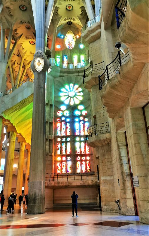Admiring the Stained Glass Windows inside La Sagrada Familia