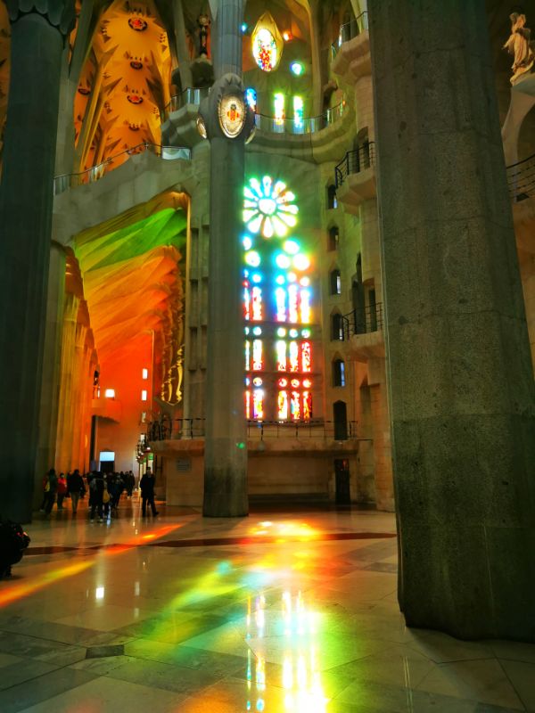 Colours reflecting on the floor of the Sagrada Familia Basilica