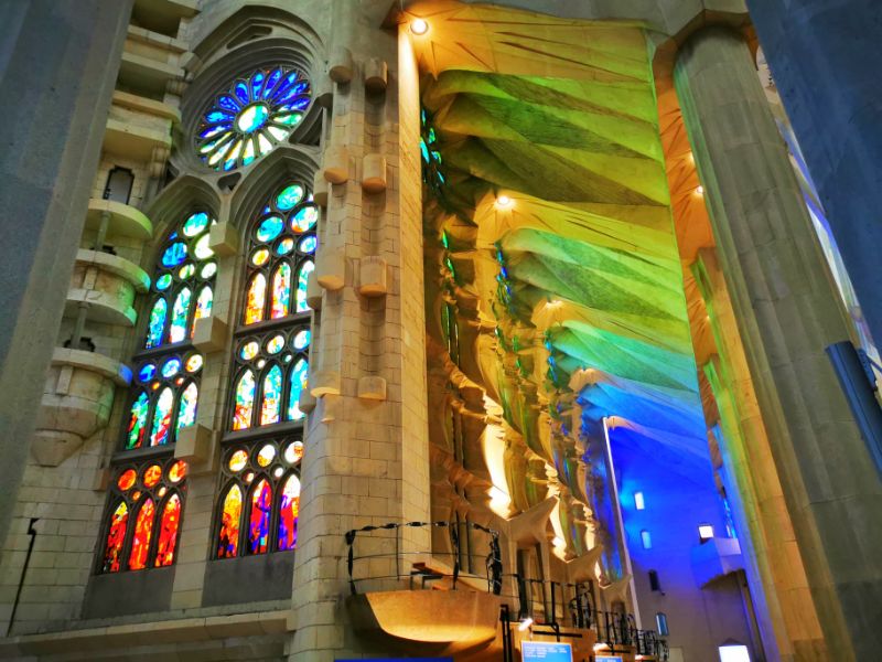 Patterns of Light from the Stained Glass Windows on the Nativity Facade