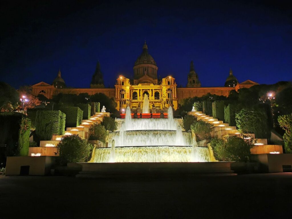 The MNAC Art Museum at Montjuic lit up at Night - Why Visit Barcelona in January