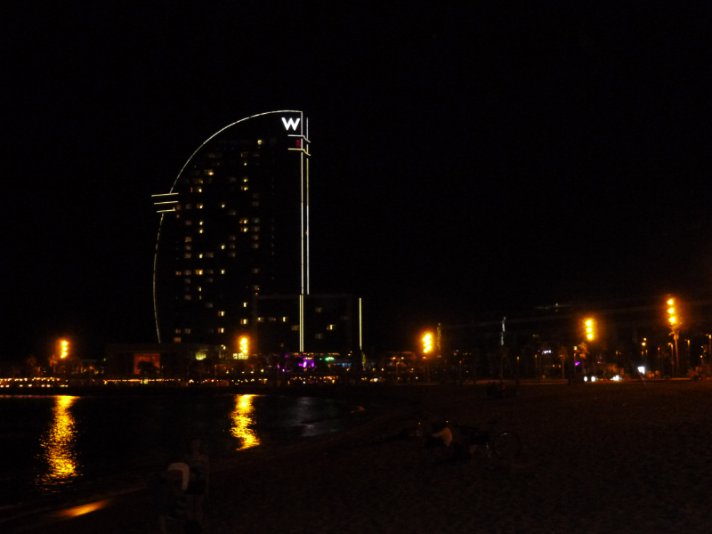 Barceloneta Beach in Barcelona at Night