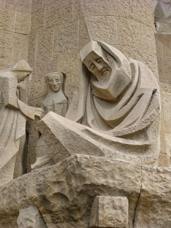 Close up of a Statue on the Passion Facade of Sagrada Familia